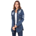 thumbnail image 3 of Notus Women's Casual Slim Distressed Long Sleeve Denim Lapel Jacket Windbreaker Outercoat Mid Blue XXL, 3 of 7