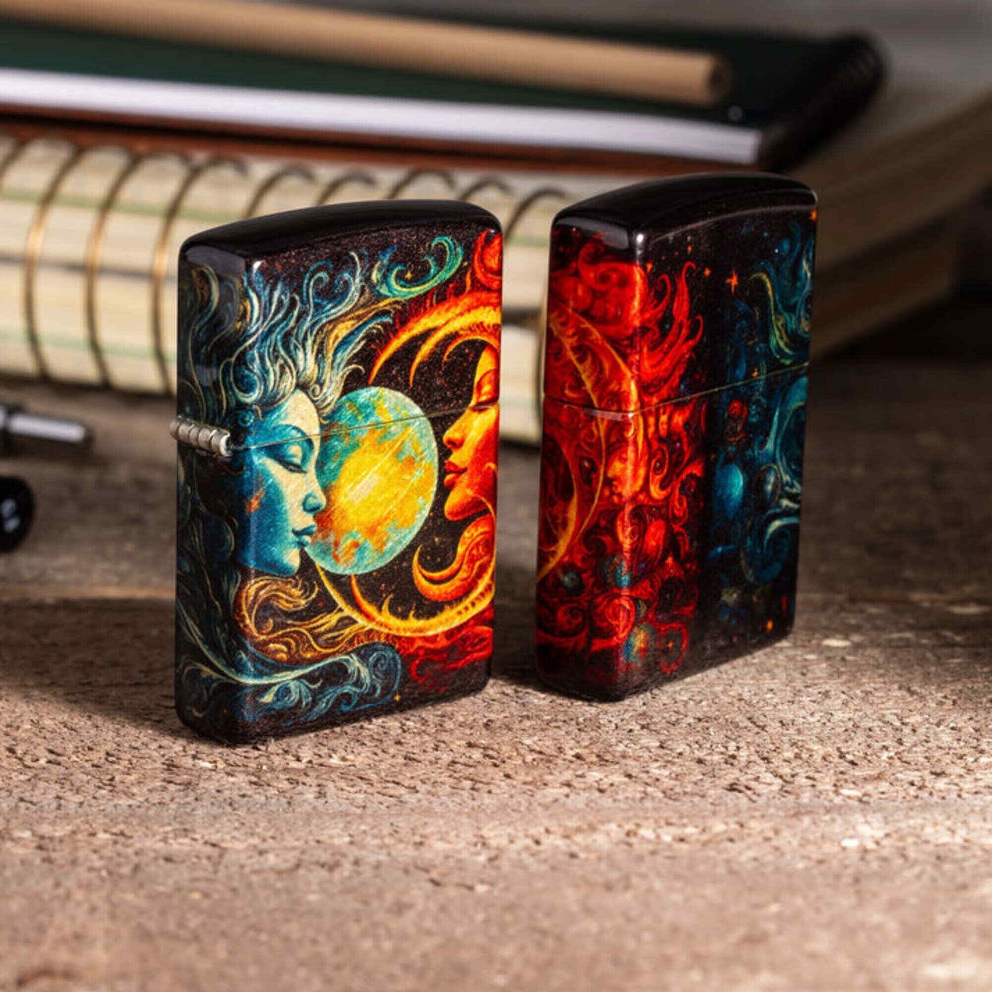 Zippo 46563 Sun and Moon Design Metal Windproof Pocket Lighter