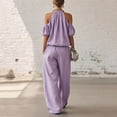 thumbnail image 3 of LEAVINGSUO Two Piece Sets for Women Plus Size Fashion Women Round-Neck Short Sleeve And Long Pants Solid Casual 2PC Sets Purple S, 3 of 5
