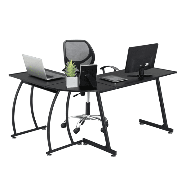 GreenForest L-Shaped Corner Desk Industrial Style Computer Gaming Workstation for Home Office 3 Pieces Black 