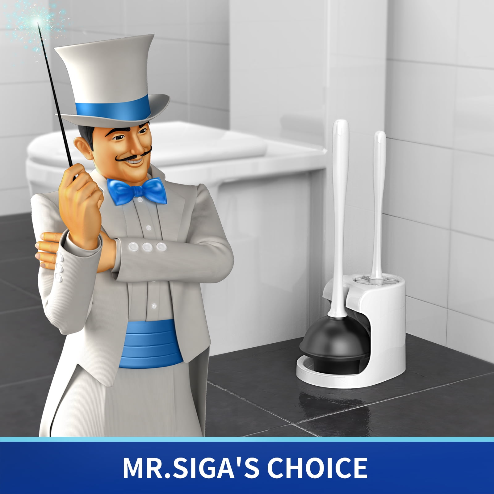 MR.SIGA Toilet Plunger and Bowl Brush Combo, White, 1 Set