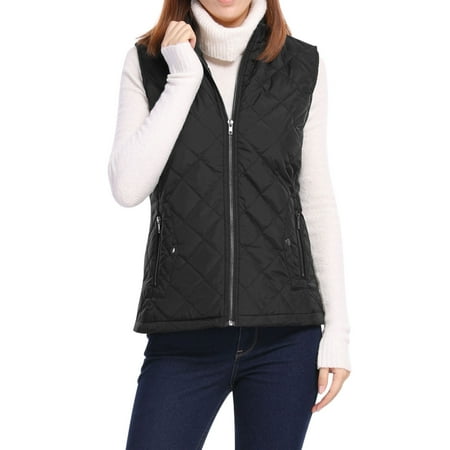 Black Duster Jacket - Women's Mock Pocket Quilted Padded Vest Warm Jacket Black L (US 14)