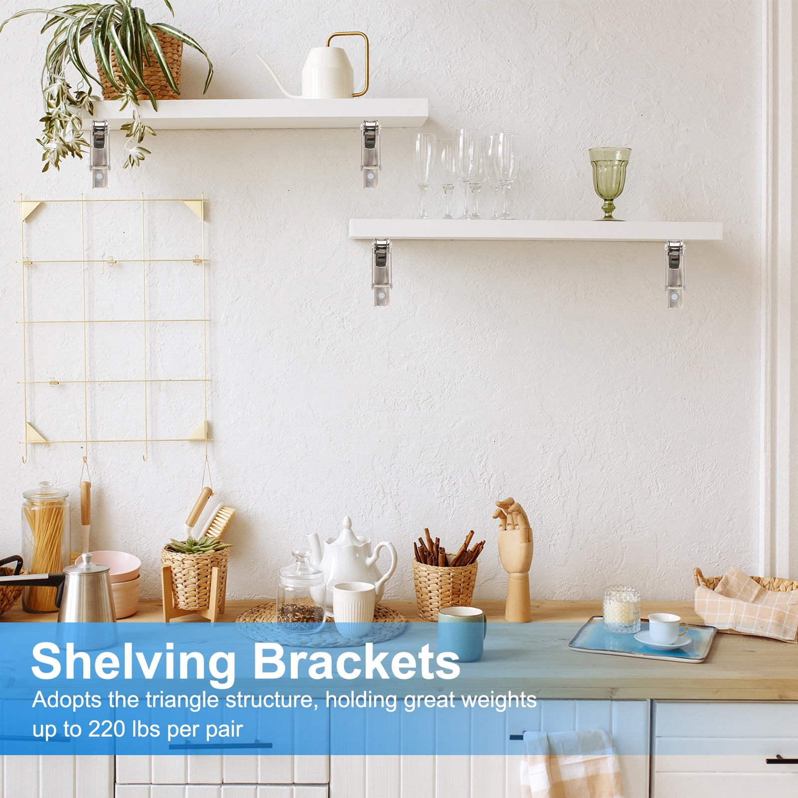 Uxcell Folding Wall Shelf Brackets 15", Heavy Duty Stainless Steel Collapsible Wall Mounted Shelf Bracket Max Load 220lb 2 Pcs