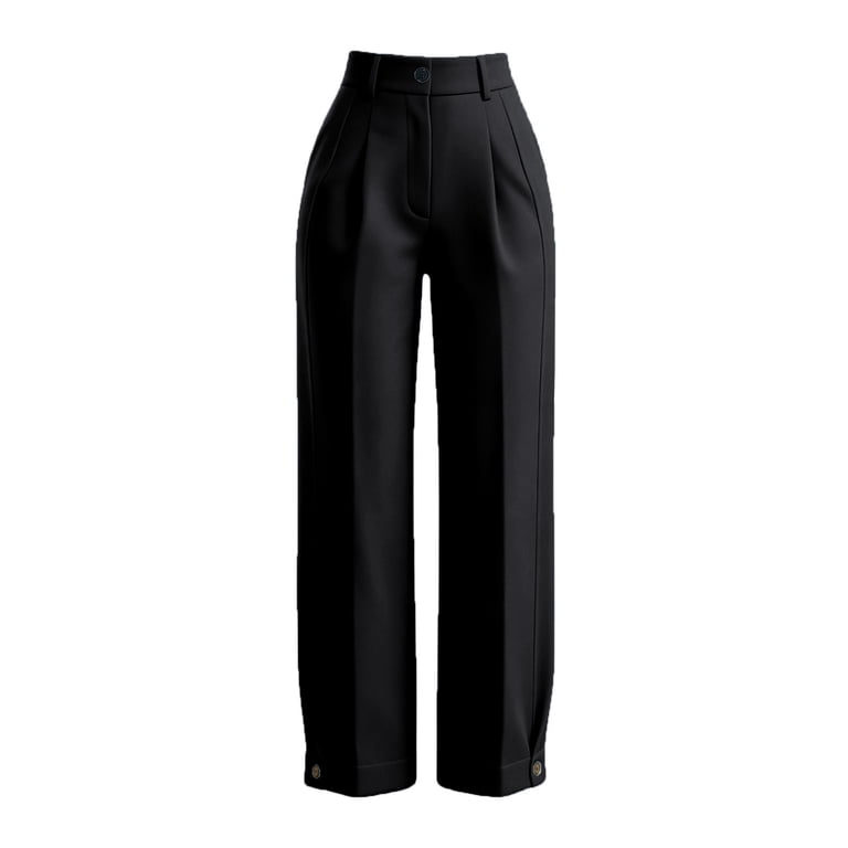 ladies cuffed dress pants Vbvc Women's High Waist Pleated Tapered Dress Pants, Button Cuff Cropped Work Trousers For Women, Ladies' Business Wide Leg Pants with Pockets,Black,S