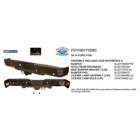 REAR STEP BUMPER ASSEMBLY; BLACK/PAINT TO MATCH; FOR STYLESIDE MODELS; WITH PARK ASSIST SENSOR HOLES; WITH UPGRADE TOW PACKAGE