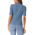 thumbnail image 4 of INSPIRE CHIC Women's Mock Neck Elbow Sleeve Stretchy Slim Fit Casual T-Shirt Gray Blue2 L, 4 of 7