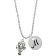 thumbnail image 1 of Delight Jewelry Silvertone Antiqued Lobster Silvertone Script Initial Disc - M - Charm Necklace, 20"+3", 1 of 4