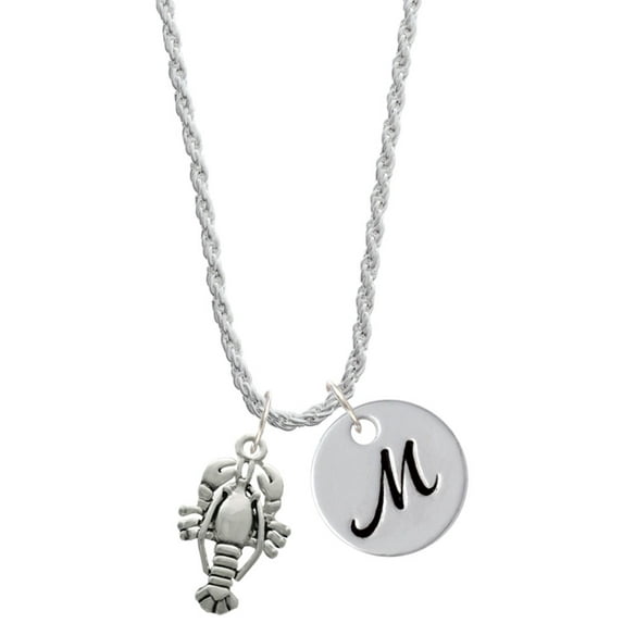 Delight Jewelry Silvertone Antiqued Lobster Silvertone Script Initial Disc - M - Charm Necklace, 20"+3"
