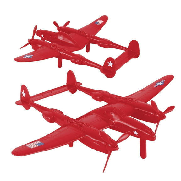 TimMee WW2 P-38 Lightning Fighter Plane - 2pc Red Plastic Army Men Aircraft