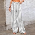 thumbnail image 3 of Brondbend Straight Leg Pants for Women Stripe Print High Waisted Drawstring Casual Trousers with Pockets Ladies' Loose Fit Trendy Party Work Lightweight Pants Comfortable，Gray, 3 of 6