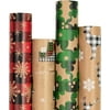 Festive Christmas Wrapping Paper - Kraft Paper, Gift Ship, Snowflake, Buffalo Plaid, and Reindeer Designs - 4 Rolls - 30