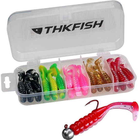 THKFISH 30Pcs Paddle Tail Swimbaits 2 INCH Bicolor Soft Plastic Fishing Lure Swim Baits for Crappie Bass Trout Mixed Color