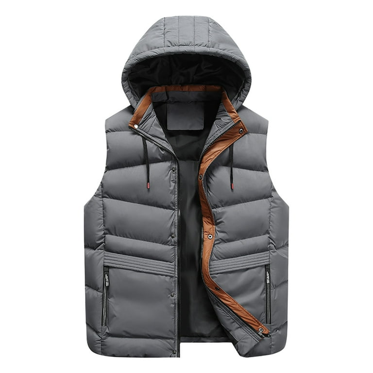TBKOMH Mens Outdoor Quilted Winter Puffer Vest Removable Hooded