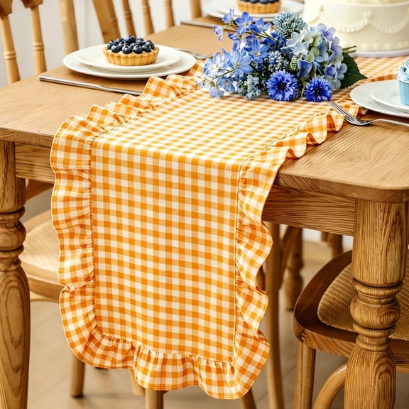 MMJ Table Runner Leaf Edge Ruffled Lace for Home Coffee Tea Dining Table Decor 13.8x3.9x3.9in
