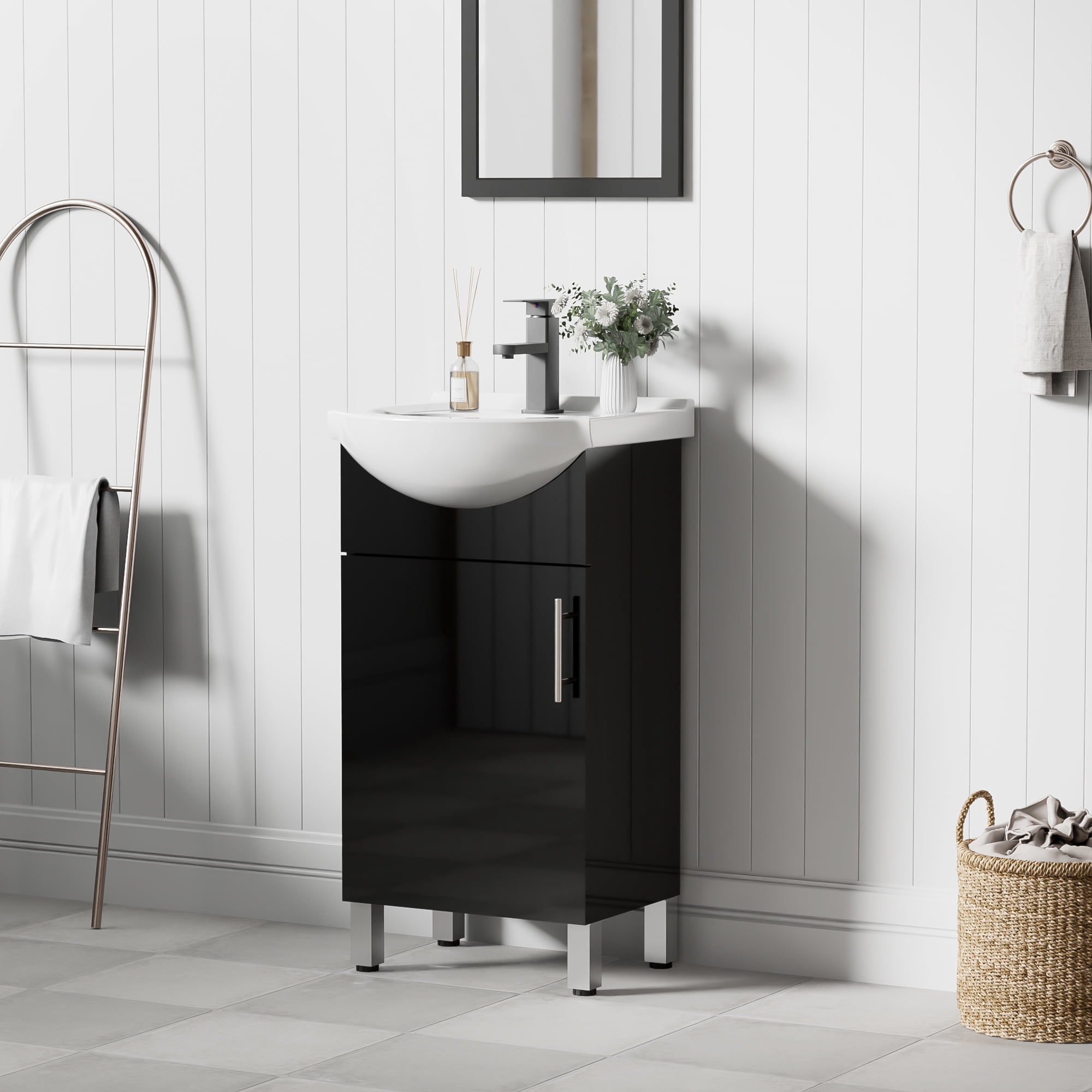 Eclife 18" Freestanding Single Bathroom Vanity with Euro Ceramic Sink and Faucet