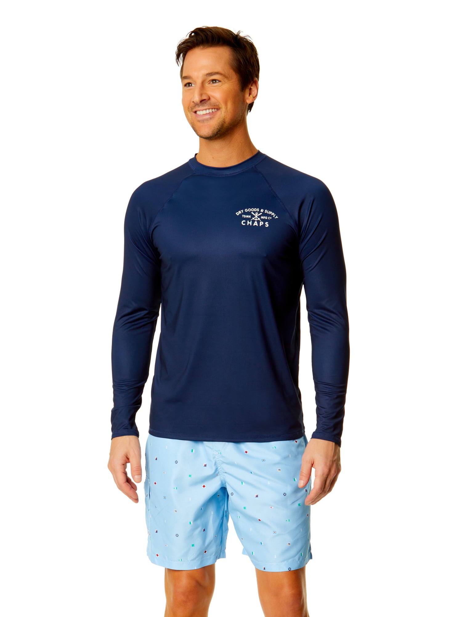 Chaps Men's Long Sleeve Graphic Rash Guard with UPF50+, up to Size S