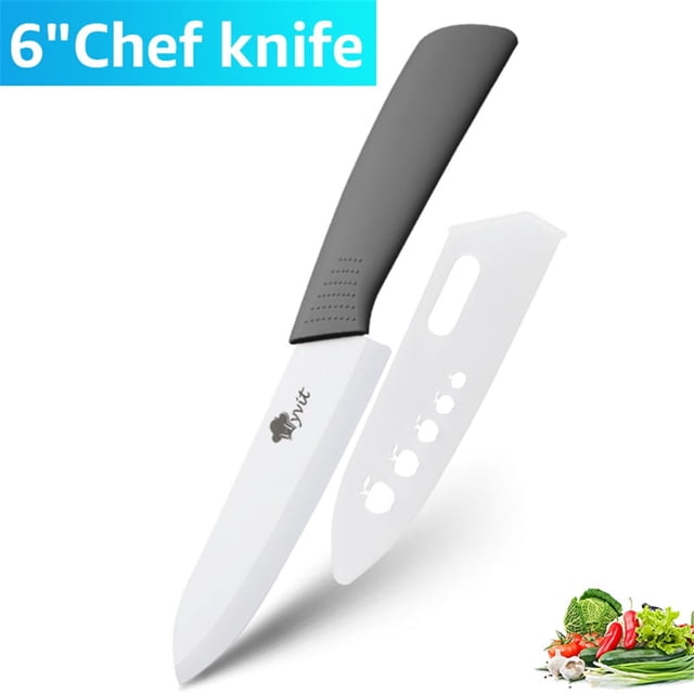 Akatsuki Ceramic Knife 6-inch Kitchen Knife Rust Proof Chef Knife with Blade Cover and Soft-Grip Handle Vegetable Fruit Meat Slicing Cutter