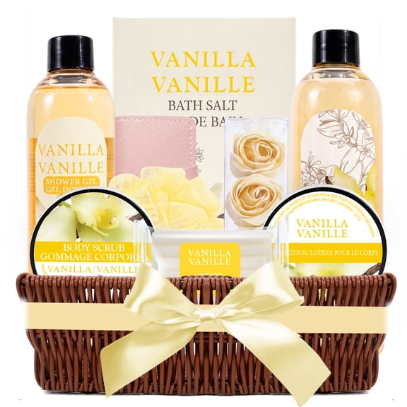 Bath Set Gift Baskets for Women – Pampering 10 Pcs Vanilla Gift Sets, Beauty Body Care Birthday Gifts for Her