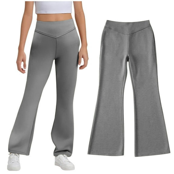 School Uniform Pants for Girls Skinny Fit Kids Dress Pants with Pockets Flare Leg Pants Grey Pants for Girls Back to School Outfits for Teen Girls Kid Preppy Clothes 5-6 Years