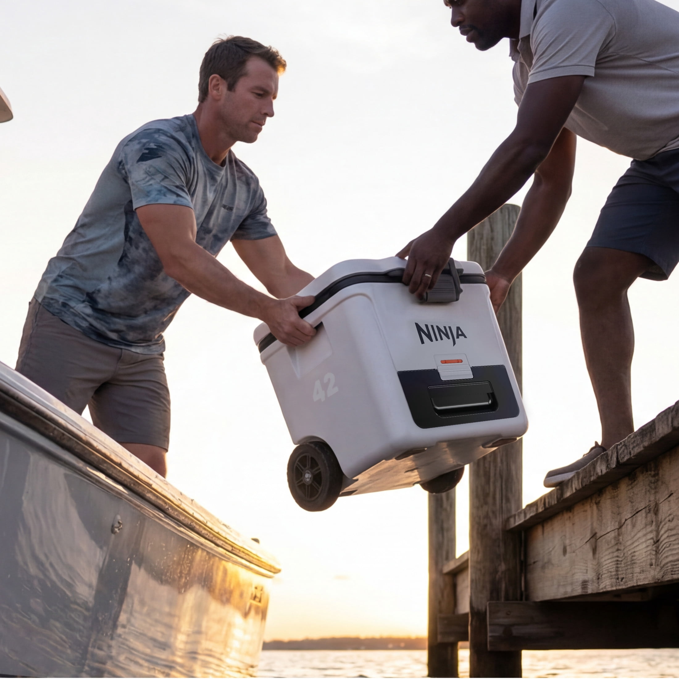 Ninja FrostVault 42-Qt Wheeled Cooler with Cold Dry Zone, Integrated Fridge-Temp Dry Storage Drawer, Premium Heavy-Duty Insulated Cooler, Keeps Ice for Days, FB242WH Cloud White