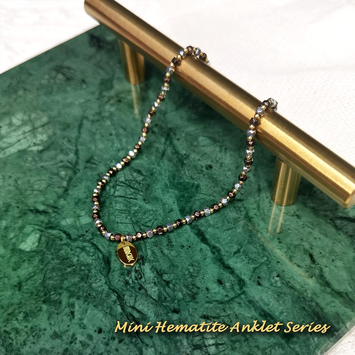 Womens Hematite Anklet, Handmade Foot Chain, Elastic Beach Chakra Jewelry[o5157]