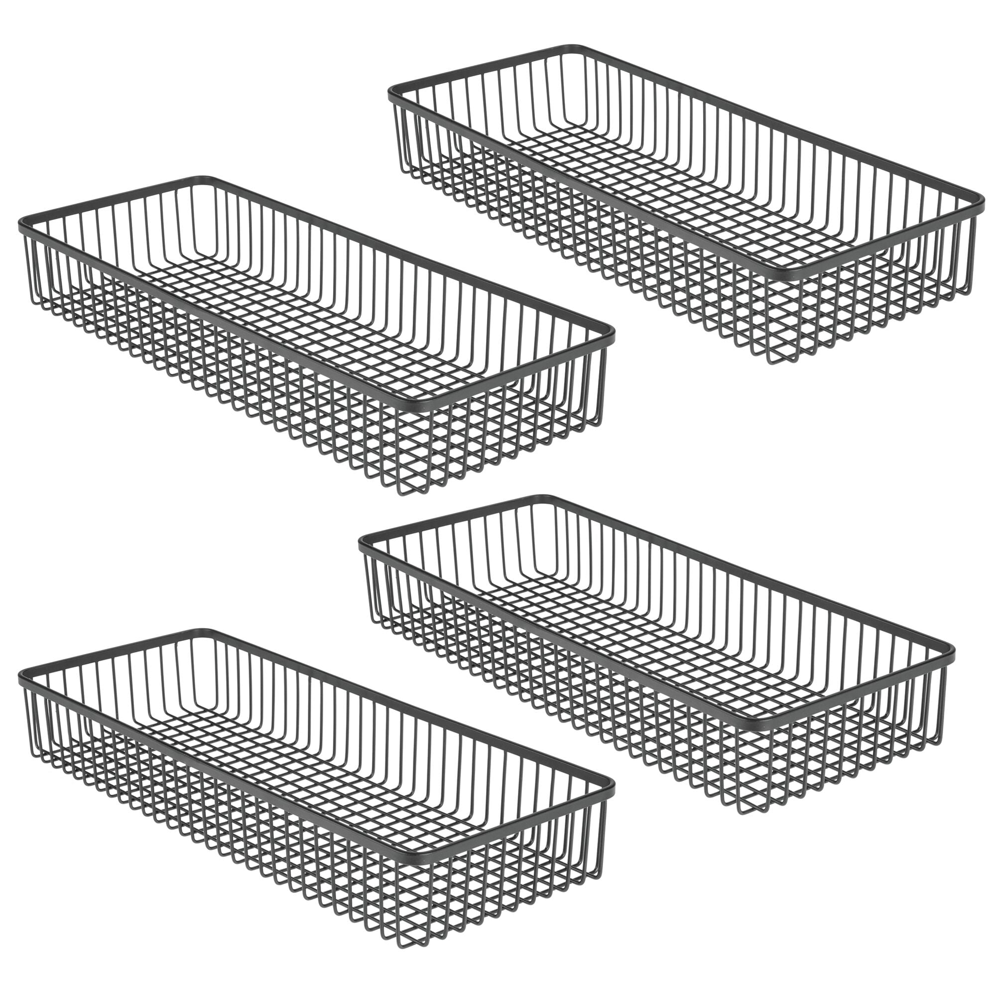 4ct mDesign Wide Steel Kitchen Organizer Basket Label Slot, 4 Pack, Matte Black