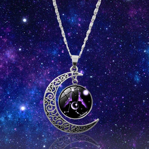 2 pc * The Twelve Signs Of The Zodiac Half Moon Pendant Necklace Jewelry Birthday Gifts For