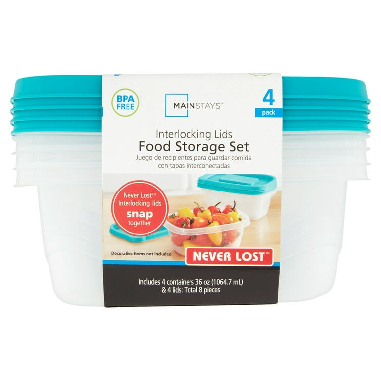 Mainstays Never Lost 4 Piece Rectangle Plastic Food Storage Set Blue Atoll Walmart