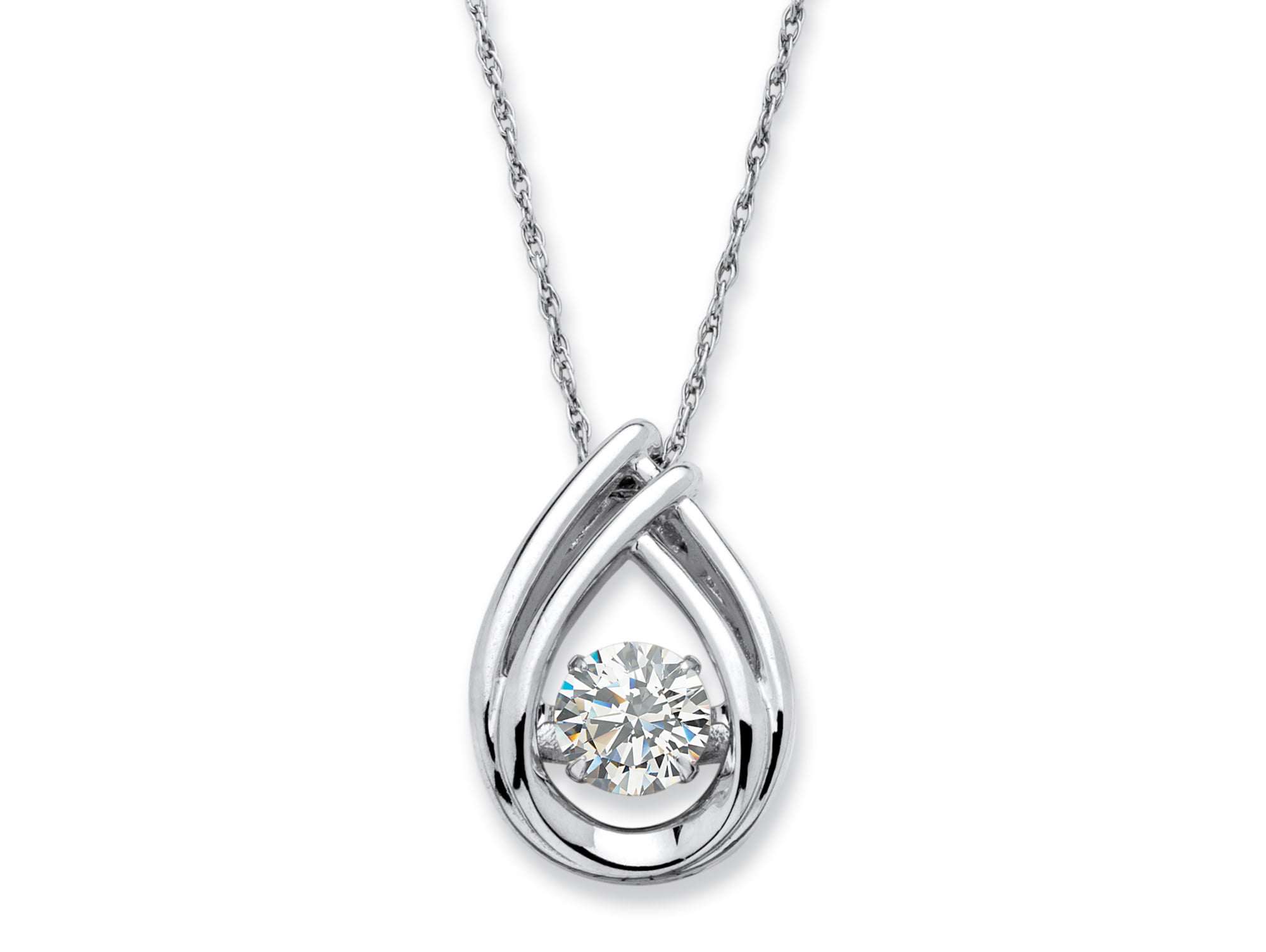 ZENI Women 925 Sterling Silver Pendant Necklace 18 Shiny Water Droplets with 3A Cubic Zirconia