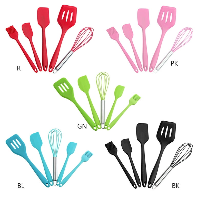 5pcs Silicone Spatula Set Heat Resistant Non-Scratch for Kitchen Cooking Pink | Harfington