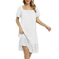 thumbnail image 2 of Women Nightgowns Sexy Square Neck Sleep Shirts Short Sleeve Sleepwear Soft Pleated Front Nightshirt Lace Panel Nightdress Pajama Shirts, 2 of 7