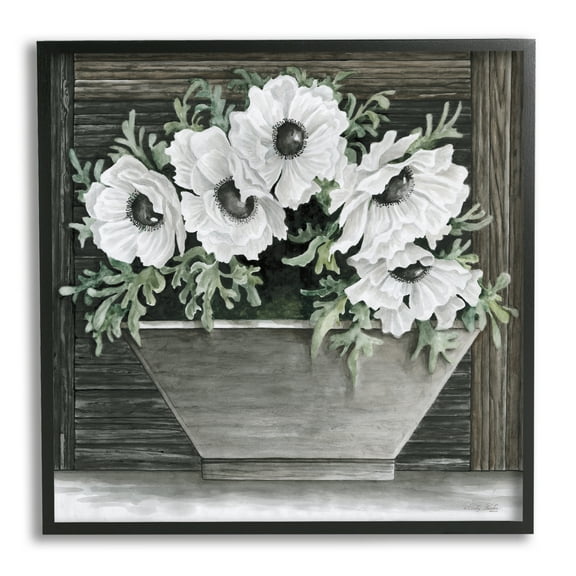 Stupell Industries Rustic White Anemone Flower Blossoms Overhanging Planter Painting Black Framed Art Print Wall Art, Design by Cindy Jacobs