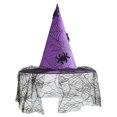 thumbnail image 2 of Spider Web Pattern Witch Hat Lace Trim Design Halloween Role Play Costume Prop Purple One Size, 2 of 5