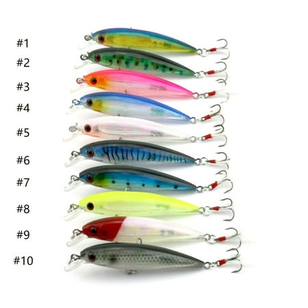 10pcs Minnow Jerk Baits for Bass Fishing 3.54inch 7g Floating Lures in Assorted Colors - Realistic Fish Design with Treble Hooks Ideal for Freshwater/Saltwater Fishing Fishing Bait