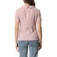 thumbnail image 3 of INSPIRE CHIC Women's 1950s Round Collar Short Sleeve Checked Tops Pink XS, 3 of 4