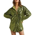 thumbnail image 3 of DuoJiaJ Womens Sequins Long Sleeve Collared Shirt Button Down Open Front Shirt Loose Blouses Shirst Tops Green XL, 3 of 4