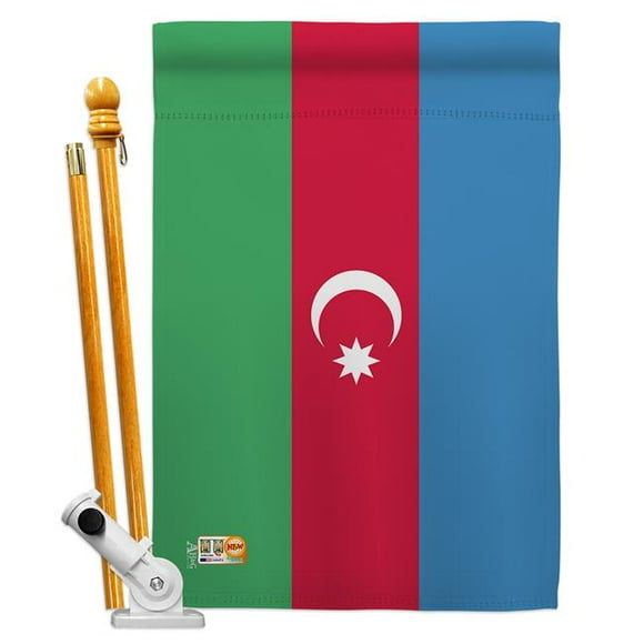 Americana Home & Garden AA-CY-HS-140018-IP-BO-D-US18-AG 28 x 40 in. Azerbaijan Flags of the World Nationality Impressions Decorative Vertical Double Sided House Flag Set & Pole Bracket Hardware Flag S