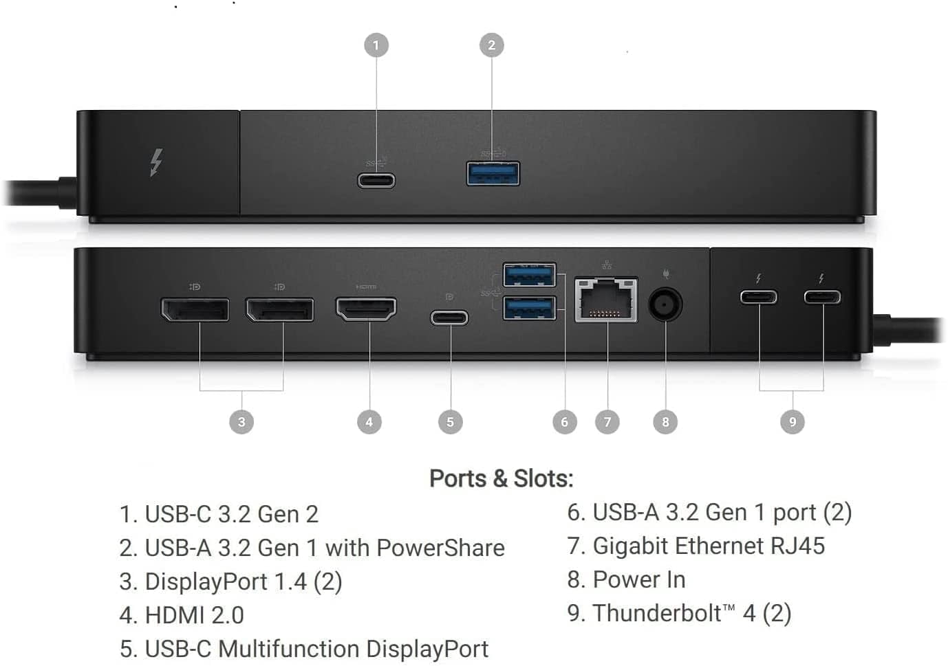 Dell Thunderbolt Dock WD22TB4 / K20A Thunderbolt 4 USB-C 19.5V 9.23A Docking Station MT6V9 K20A001 w/ 180w AC Adapter