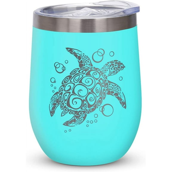 Sea Turtle Gifts for Women - Sea Turtle Insulated Tumbler with Lid,Beach Gifts for Women Friends, Ocean Coastal Turtle Gifts Ideas for Turtle Lovers,Mom - 12oz Wine Tumbler Coffee Mug Teal