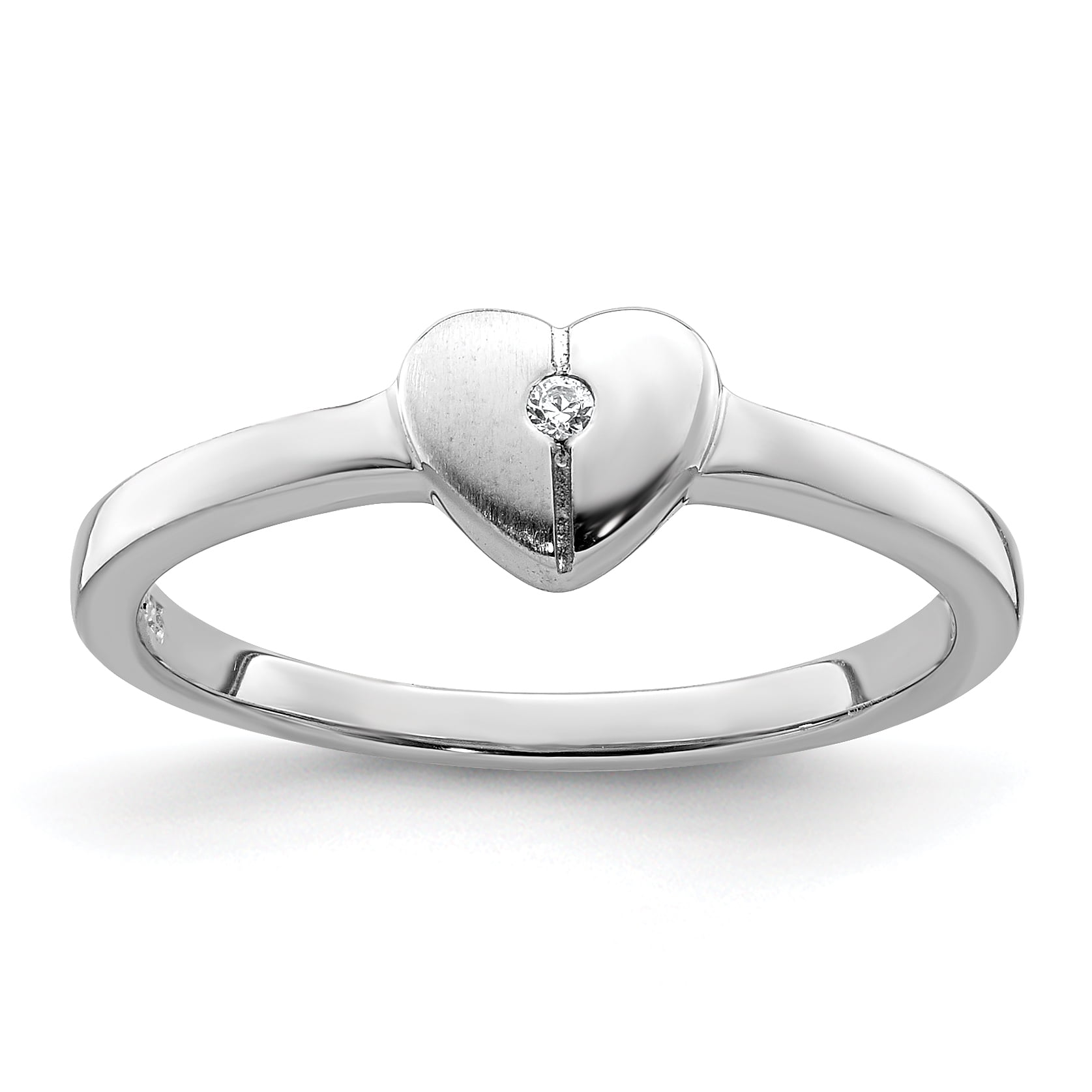 925 Sterling Silver Cubic Zirconia Cz Heart Band Ring Size 4.00 Love