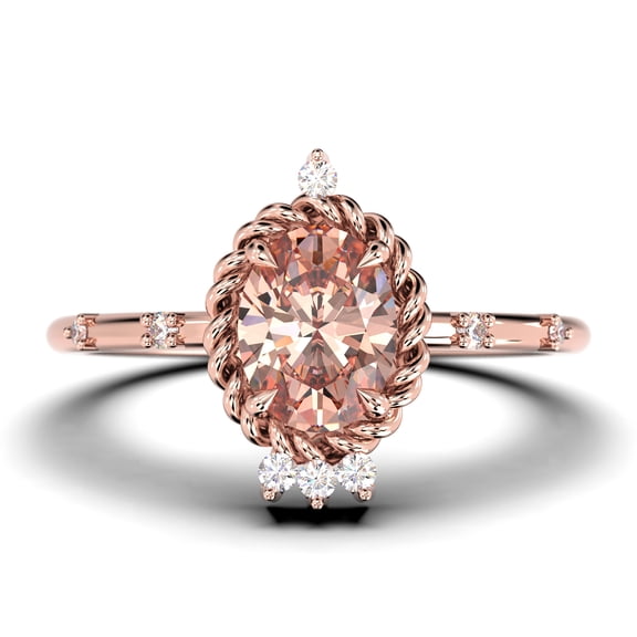 Dazzling Art nouvea 1.50 Carat Oval Cut Morganite And Diamond Moissanite Engagement Ring, Wedding Ring in 10k Solid Rose Gold, Valentines Vintage Look Compass Ring, Promise Ring, Anniversary Ring