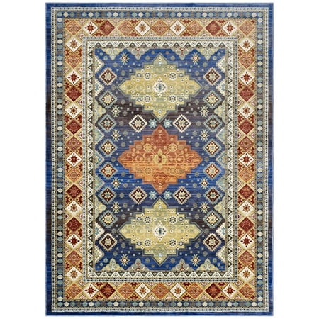 Modway Atzi Distressed Southwestern Diamond Floral 5x8 Area Rug in Multicolored