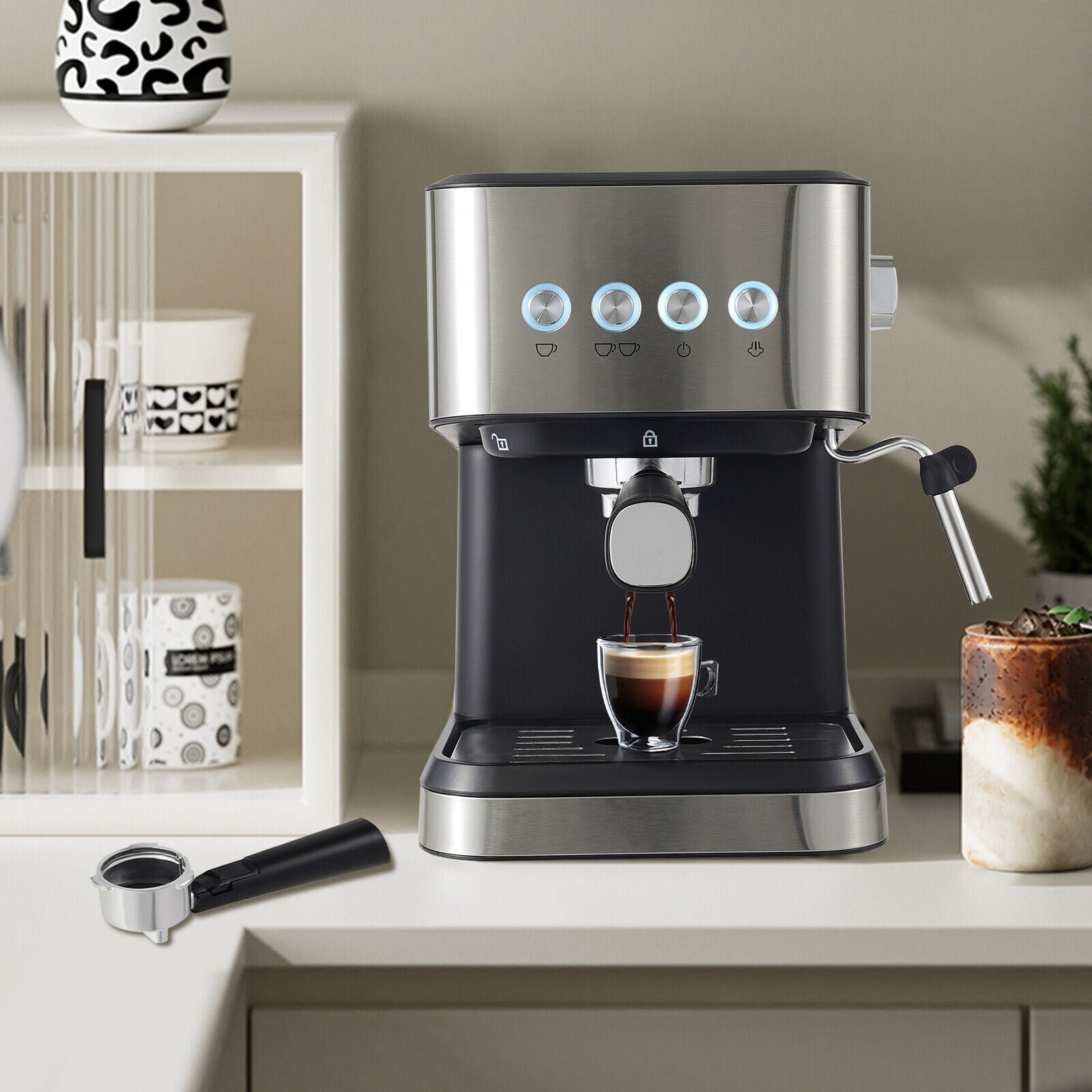 Semi-Automatic Espresso Machine, 1050W Coffee Maker with 15-20 Bar Pressure, 50.7 Oz Large Water Tank for Home Use