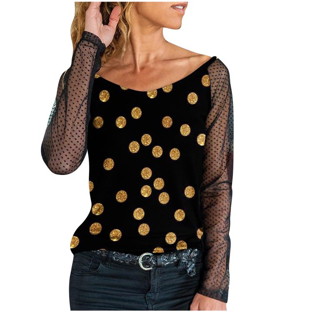 DPTALR Blouse T-shirt à Manches Longues en Dentelle Imprimée Décontractée pour Femmes