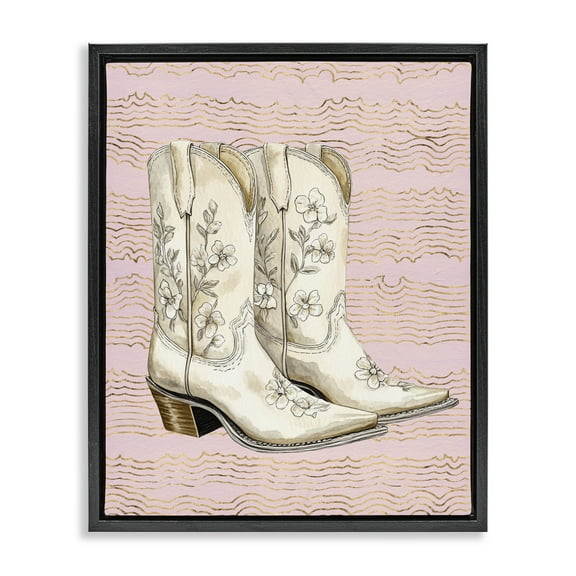 Stupell Industries Cowgirl Boots in White Plants & Flowers Painting Black Floater Framed Canvas Art Print Wall Art, 17 x 21