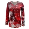 thumbnail image 4 of Mode Femmes Casual Imprimé Flocon de Neige V Cou Coutures Manches Longues Chemisier de Noël Haut, 4 of 5