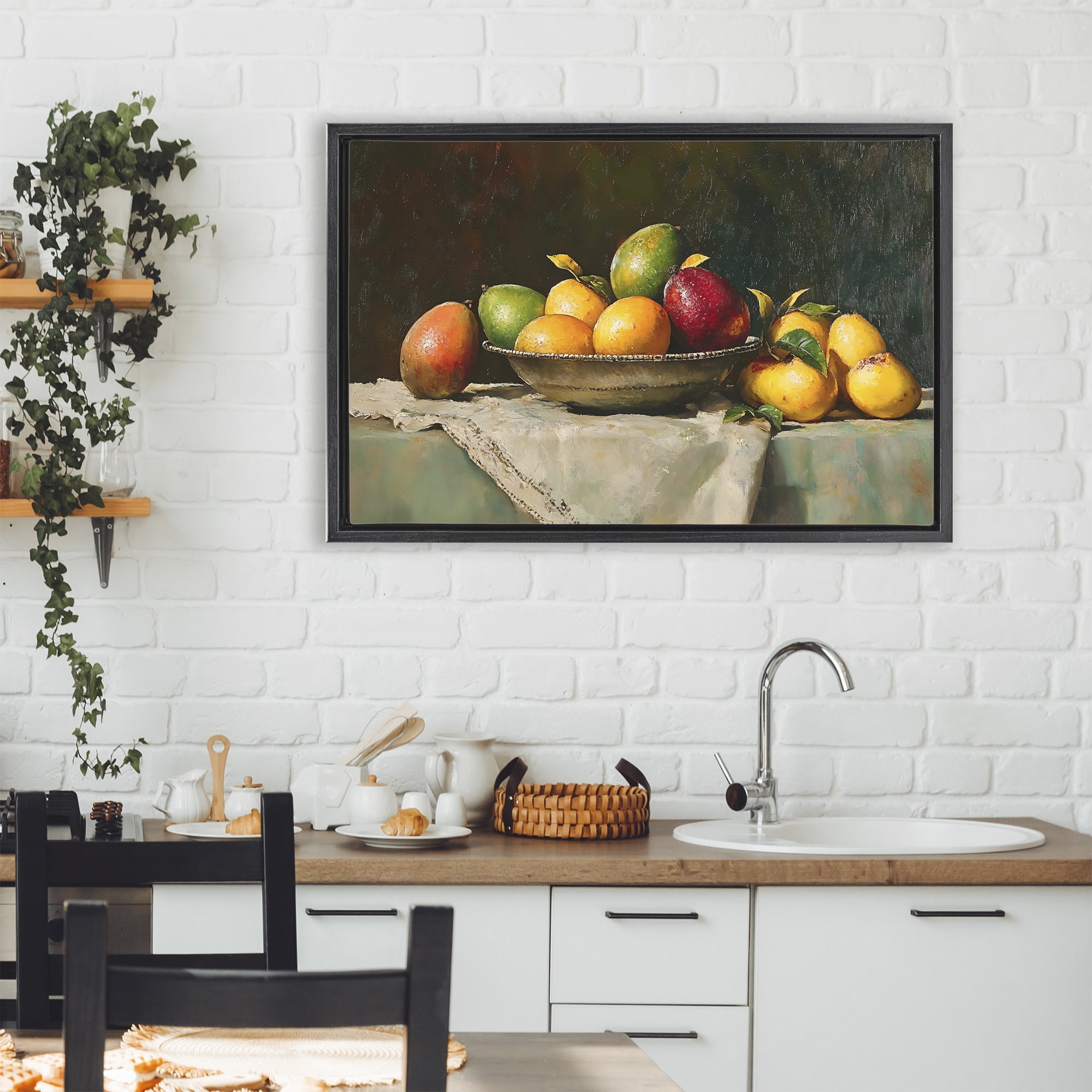 Stupell Industries Fancy Table Fruit Arrangement Black Framed Floater Canvas Wall Art, design by Creative Studio