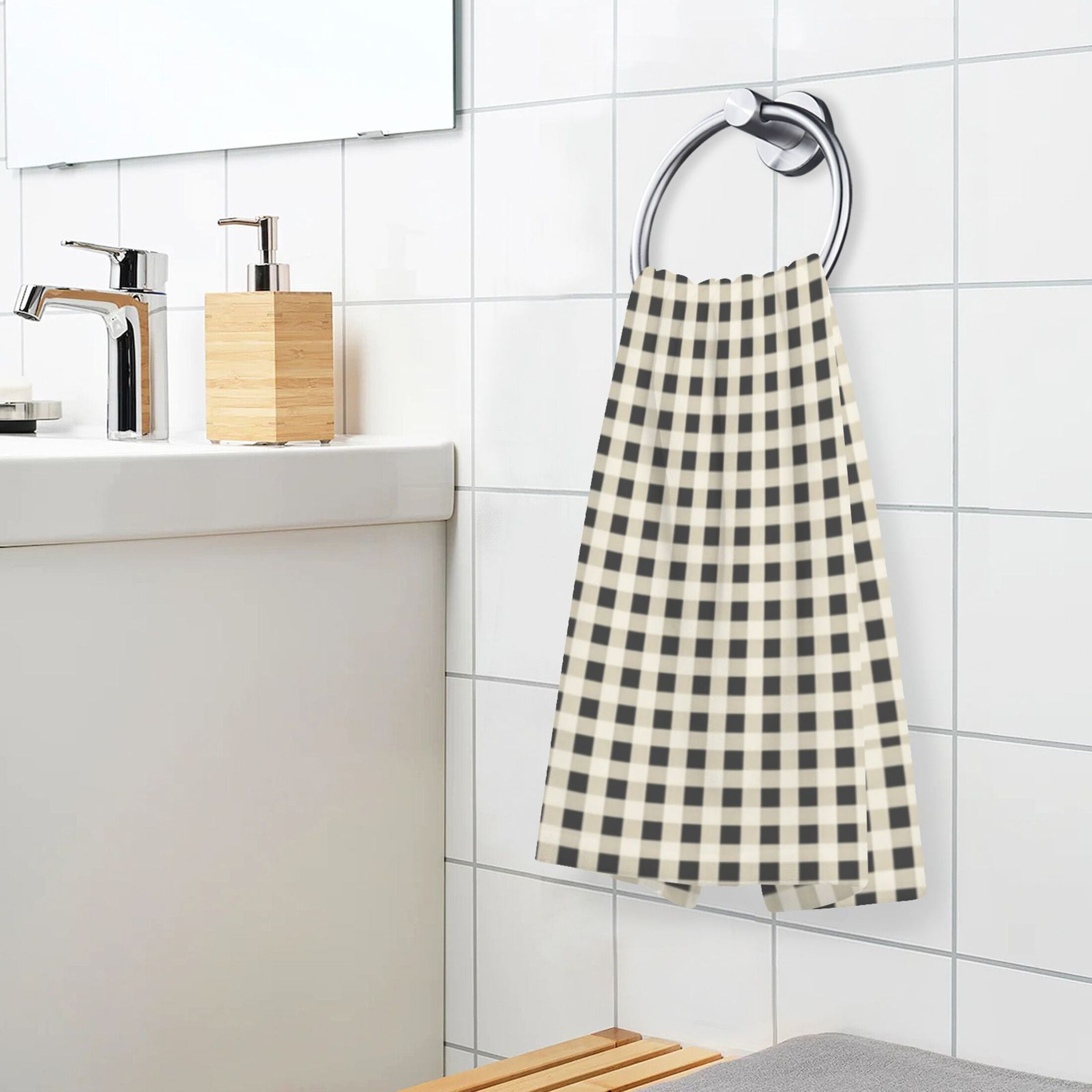 2-Pack Soft 100% Cotton & Highly Absorbent Bath Towel 2 Defferent Pattern Designs Cherry Checkered Tiny Black White Checkered Squares