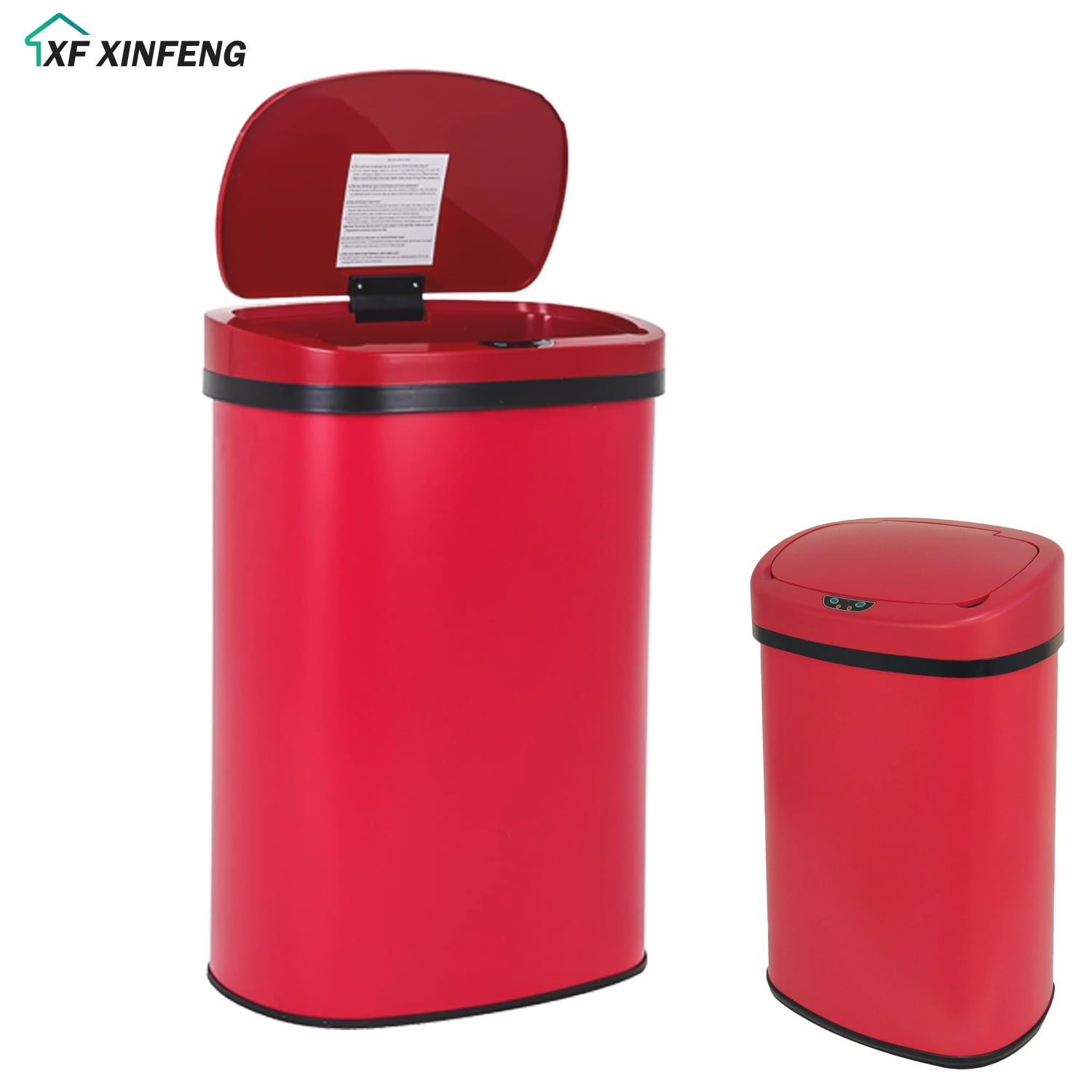 XF XINFENG 13 Gallon Kitchen Trash Can with Lid Stainless Steel Automatic Garbage Can for Bathroom Bedroom Home Office,Red
