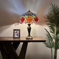 thumbnail image 4 of Tiffany Table Lamp Red Orange Blue Stained Glass Rose Flowers LED Bulbs Included For Living Room Bedroom Bedside 16"W*16"D*24"H, 4 of 12